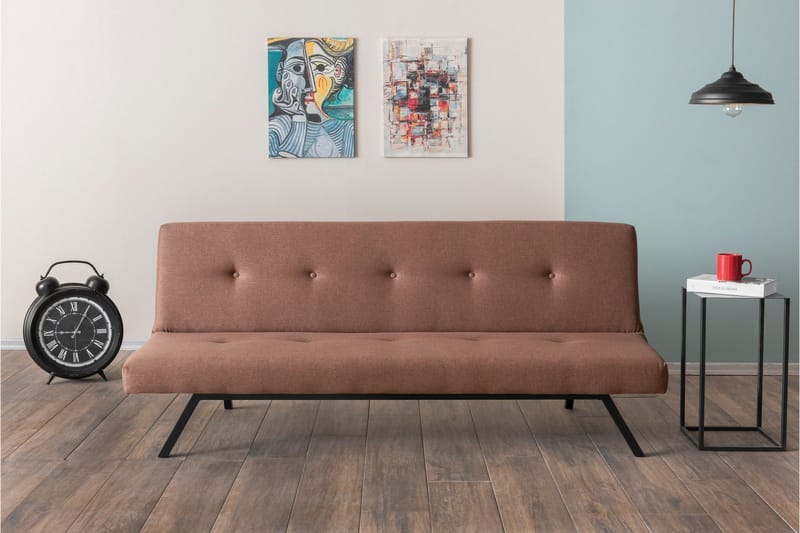 Hetalia 3-istuttava suorakulmainen vuodesohva 102x180 cm kankaasta, Ruskea