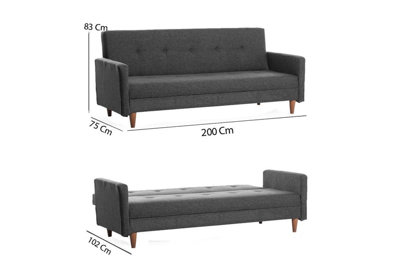 Hiko 3-istuttava vuodesohva 102x180 cm kangas - Antrasiitti - Huonekalut - Sohva - Vuodesohva - 3 istuttava vuodesohva