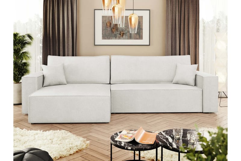 Hobson Vuodesohva Divaanilla 3-istuttava Plyysi - Valkoinen - Huonekalut - Sohva - Vuodesohva