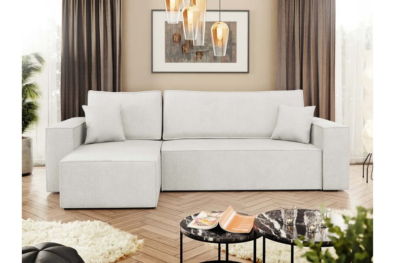 Hobson Vuodesohva Divaanilla 3-istuttava Plyysi - Valkoinen - Huonekalut - Sohva - Vuodesohva