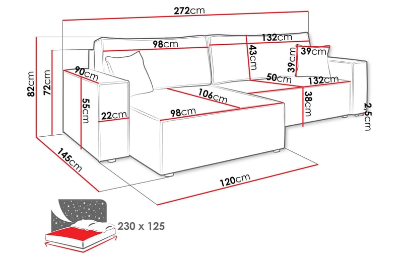 Hobson Vuodesohva Divaanilla 3-istuttava Plyysi - Valkoinen - Huonekalut - Sohva - Vuodesohva
