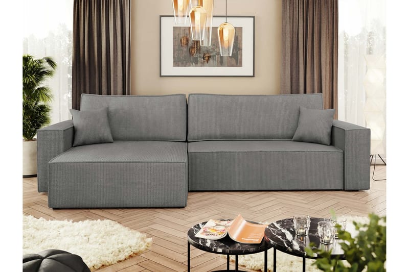 Hobson Vuodesohva Divaanilla 3-istuttava Plyysi - Harmaa - Huonekalut - Sohva - Vuodesohva