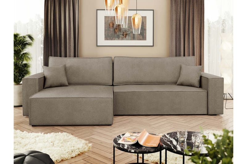 Hobson Vuodesohva Divaanilla 3-istuttava Plyysi - Ruskea - Huonekalut - Sohva - Vuodesohva