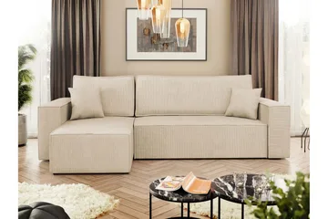 Hobson Vuodesohva Divaanilla 3-istuttava Plyysi - Beige - Huonekalut - Sohva - Vuodesohva