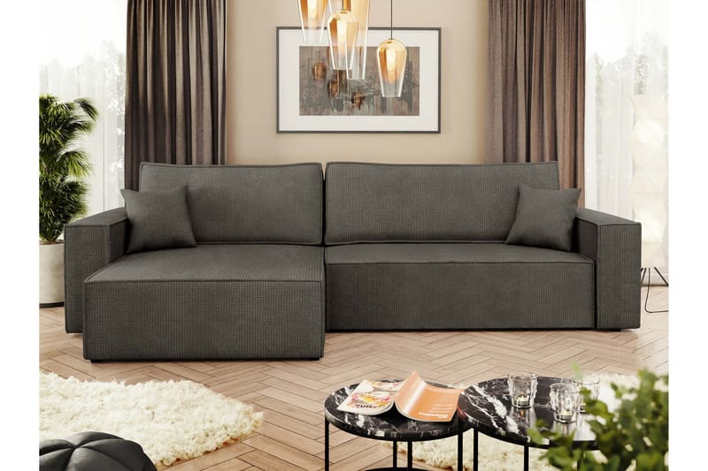 Hobson Vuodesohva Divaanilla 3-istuttava Plyysi - Harmaa - Huonekalut - Sohva - Vuodesohva