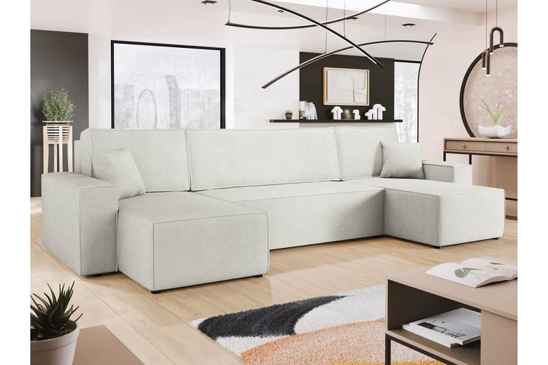 Hobson Vuodesohva Tupladivaanilla 4-istuttava Plyysi - Valkoinen - Huonekalut - Sohva - Vuodesohva