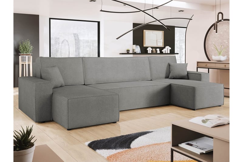 Hobson Vuodesohva Tupladivaanilla 4-istuttava Plyysi - Harmaa - Huonekalut - Sohva - Vuodesohva