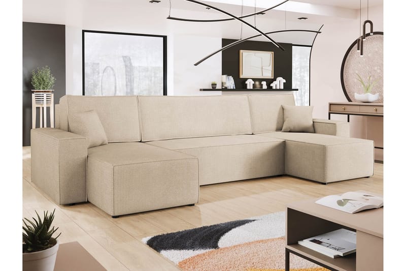 Hobson Vuodesohva Tupladivaanilla 4-istuttava Plyysi - Beige - Huonekalut - Sohva - Vuodesohva