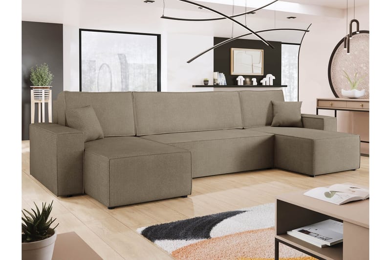 Hobson Vuodesohva Tupladivaanilla 4-istuttava Plyysi - Ruskea - Huonekalut - Sohva - Vuodesohva