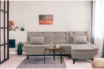 Hunterville 4-istuttava oikeanpuoleinen l-mallinen vuodesohva 107x225 cm kankaalla - Beige - Huonekalut - Sohva - Vuodesohva