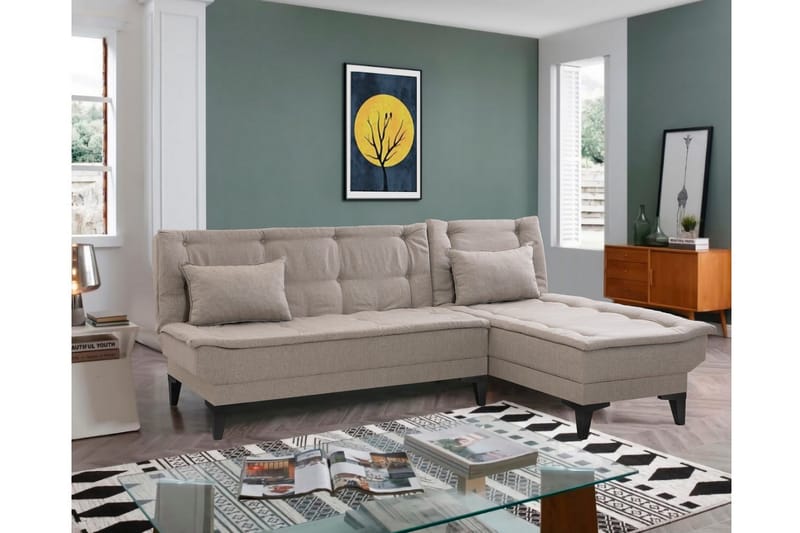 Hunterville 4-istuttava oikeanpuoleinen l-mallinen vuodesohva 107x225 cm kankaalla - Beige - Huonekalut - Sohva - Vuodesohva
