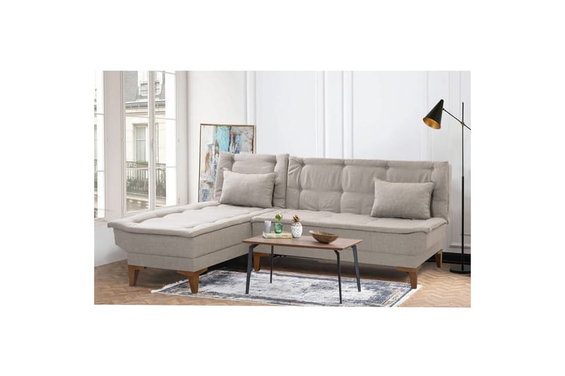 Hunterville 4-istuttava vasen l-mallinen vuodesohva 107x225 cm kankaalla - Beige - Huonekalut - Sohva - Vuodesohva