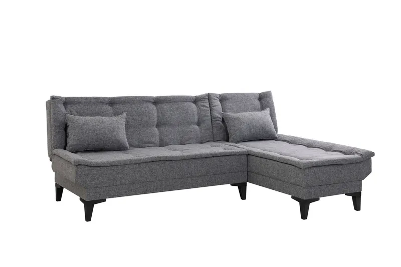 Hunterville oikea l-mallinen 4-paikkainen pitkittäin avattava vuodesohva 107x225 cm kankaasta, Harmaa