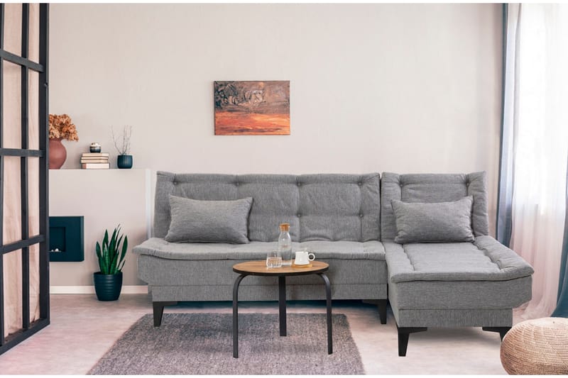 Hunterville oikea l-mallinen vuodesohva 107x225 cm kankaalla - Harmaa - Huonekalut - Sohva - Vuodesohva