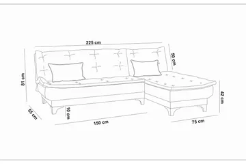 Hunterville oikea l-mallinen vuodesohva 107x225 cm kankaalla - Harmaa - Huonekalut - Sohva - Vuodesohva