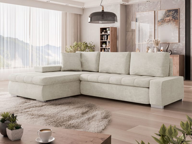 Irja 4-istuttava vuodesohva vasemmanpuoleisella divaanilla - Vaalea beige - Huonekalut - Sohva - Vuodesohva