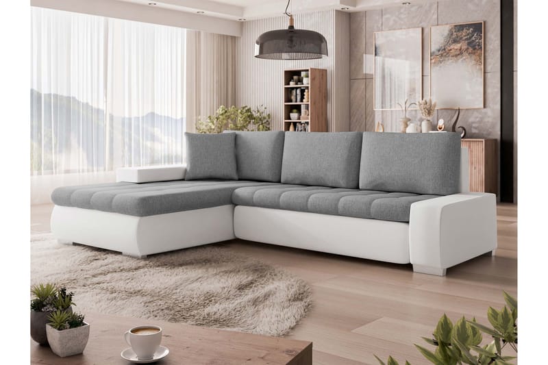 Irja Vuodesohva Divaanilla 3-istuttava Keinonahka - Valkoinen / Harmaa - Huonekalut - Sohva - Vuodesohva