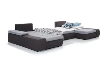 Jurtiga 4-istuttava u-mallinen vuodesohva 122x297 cm säilytystilalla kankaasta - Harmaa - Huonekalut - Sohva - Vuodesohva