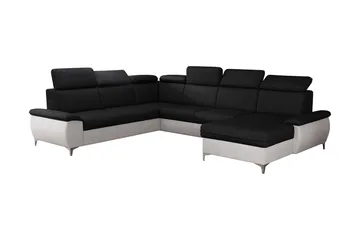 Karkula oikea kulmavuodesohva vuodeksi avattava 128x275 cm säilytystilalla kangasta - Valkoinen|Musta - Huonekalut - Sohva - Vuodesohva