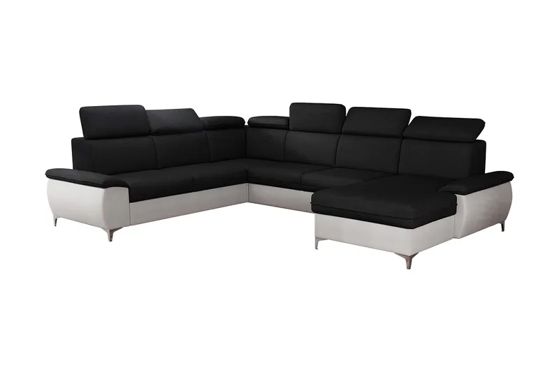 Karkula oikea kulmavuodesohva vuodeksi avattava 128x275 cm säilytystilalla kangasta, Valkoinen|Musta