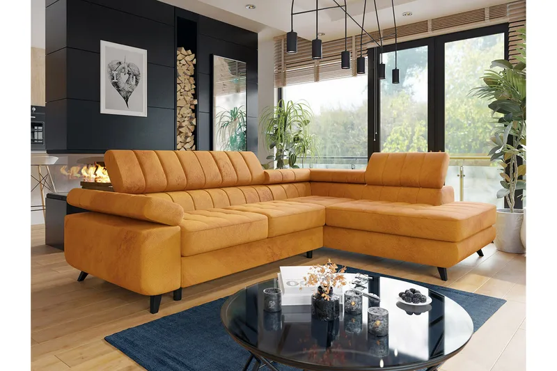 Kintore 3-sits Hörnbäddsoffa Dark yellow - Huonekalut - Sohva - Vuodesohva