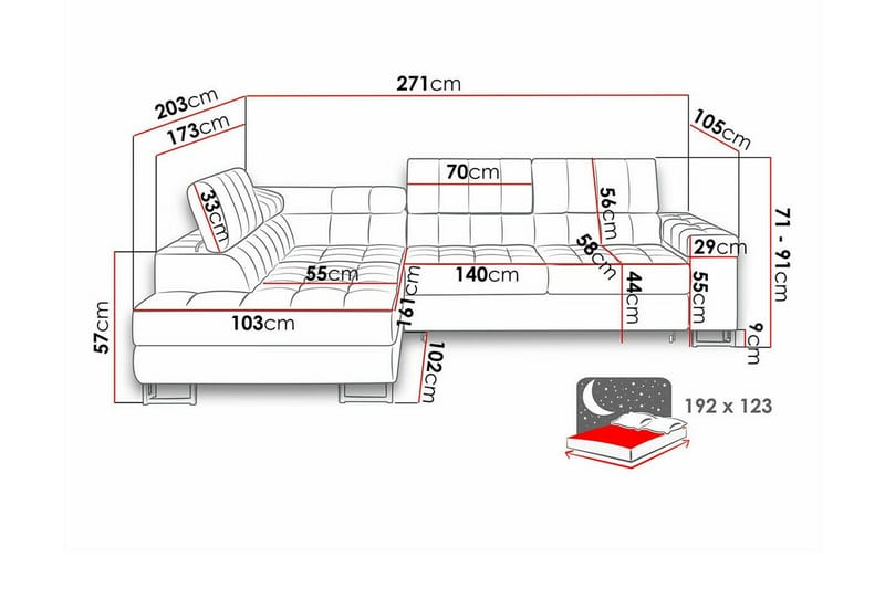 Kintore 3-sits Hörnbäddsoffa Ljusgrå - Huonekalut - Sohva - Vuodesohva