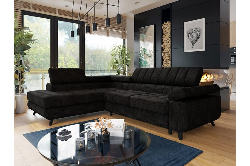 Kintore 3-sits Hörnbäddsoffa NO_BRAND Black - Huonekalut - Sohva - Vuodesohva