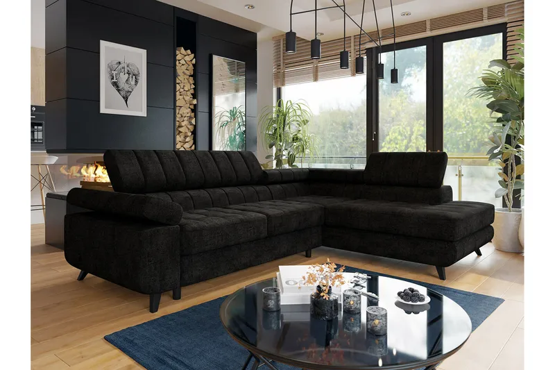 Kintore 3-sits Hörnbäddsoffa NO_BRAND Black - Huonekalut - Sohva - Vuodesohva