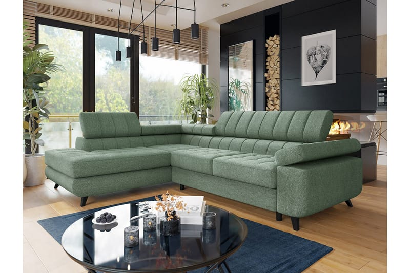 Kintore 3-sits Hörnbäddsoffa NO_BRAND Light green - Huonekalut - Sohva - Vuodesohva