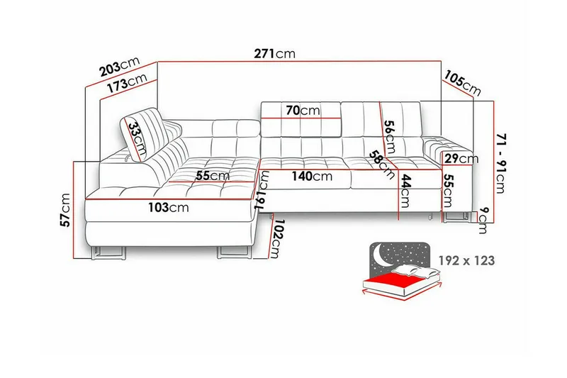 Kintore 3-sits Hörnbäddsoffa Red - Huonekalut - Sohva - Vuodesohva
