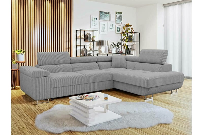 Kintore 4-istuttava oikeanpuoleinen l-mallinen kulmavuodesohva 125x198 cm vakosamettia - Harmaa - Huonekalut - Sohva - Vuodesohva