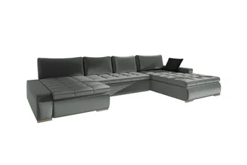 Kintore 4-istuttava u-mallinen kulmavuodesohva 140x340 cm säilytyksellä keinonahkaa - Harmaa - Huonekalut - Sohva - Vuodesohva