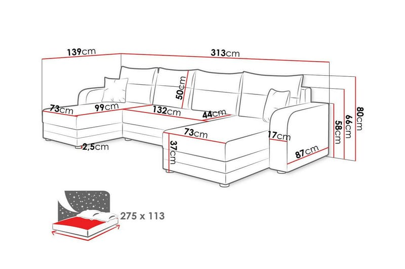 Kintore 4-sits Hörnbäddsoffa NO_BRAND Dark grey - Huonekalut - Sohva - Vuodesohva
