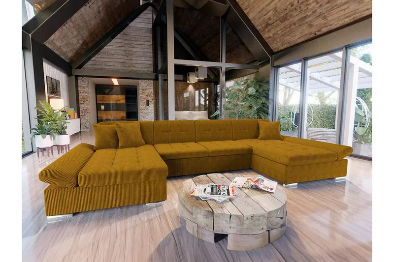 Kintore 4-sits Hörnbäddsoffa NO_BRAND Dark yellow - Huonekalut - Sohva - Vuodesohva
