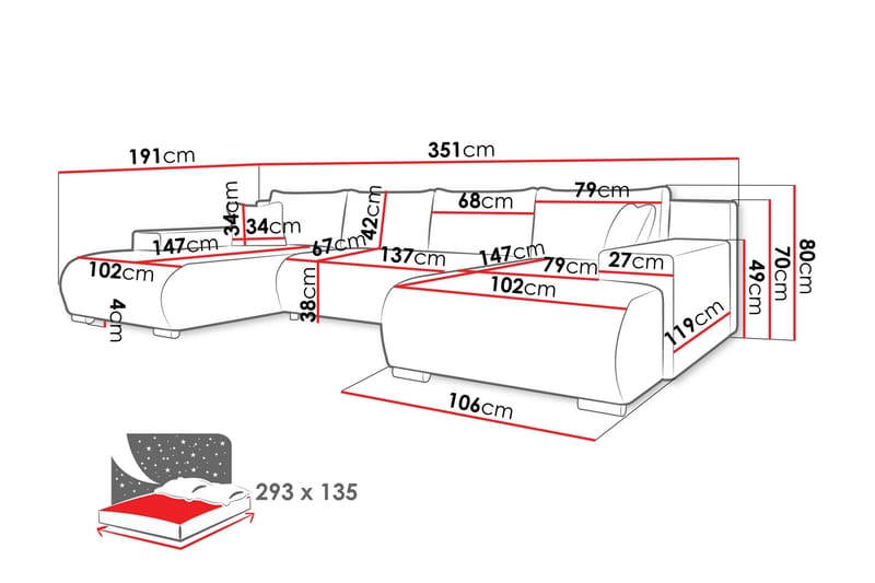 Krysen Vuodedivaanisohva, kaksoisdivaani, 4-istuttava - Laivastonsininen - Huonekalut - Sohva - Vuodesohva