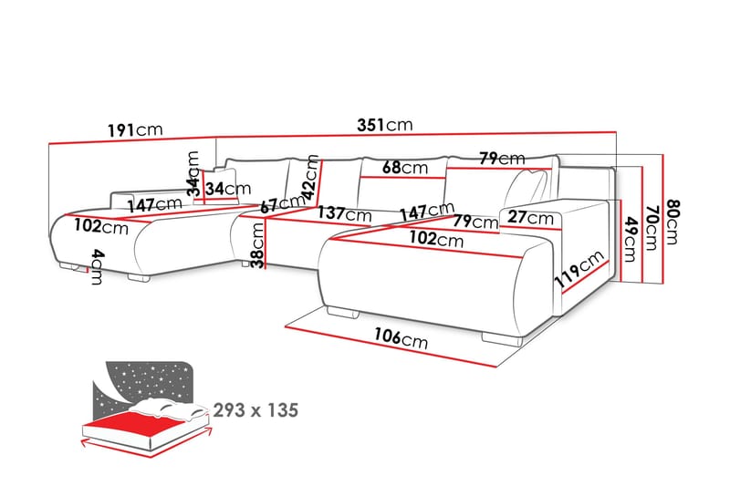 Krysen Vuodedivaanisohva, kaksoisdivaani, 4-istuttava - Valkoinen - Huonekalut - Sohva - Vuodesohva