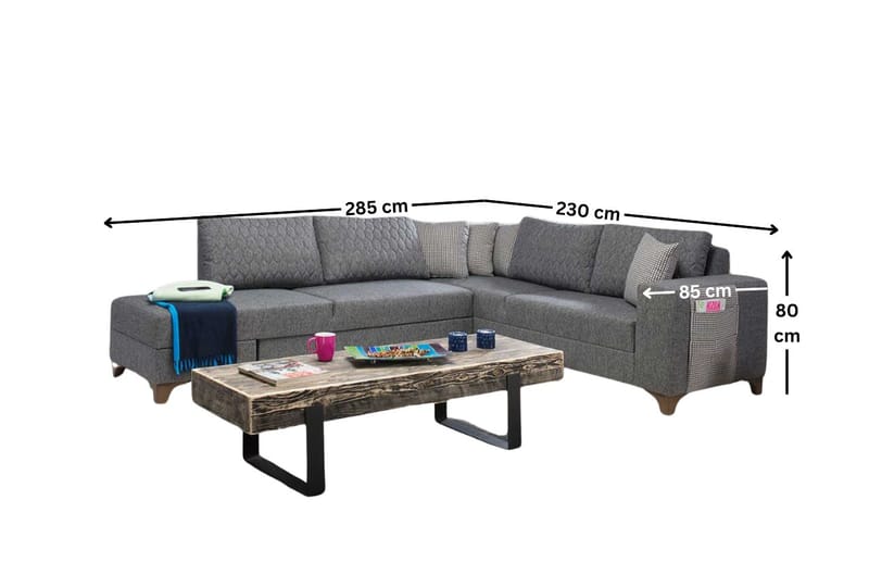 Kulmadivaanisohva vuodemekanismilla Atelier Del Sofa Loft Left (230 x 90 x 150 cm) Harmaa - Harmaa - Huonekalut - Sohva - Vuodesohva