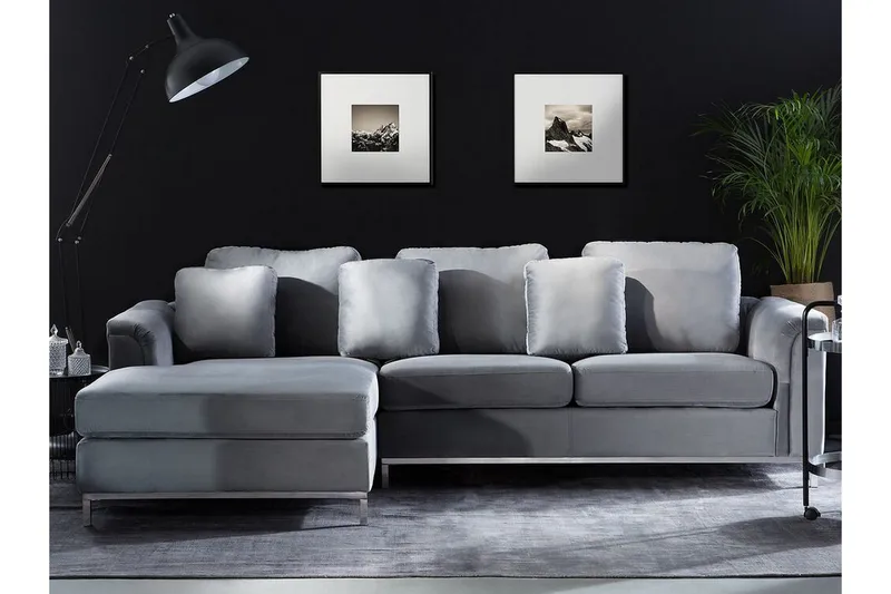 Kulmasohva 4:n ist H vuodetoiminnolla Sametti Harmaa OSLO - Harmaa - Huonekalut - Sohva - Vuodesohva