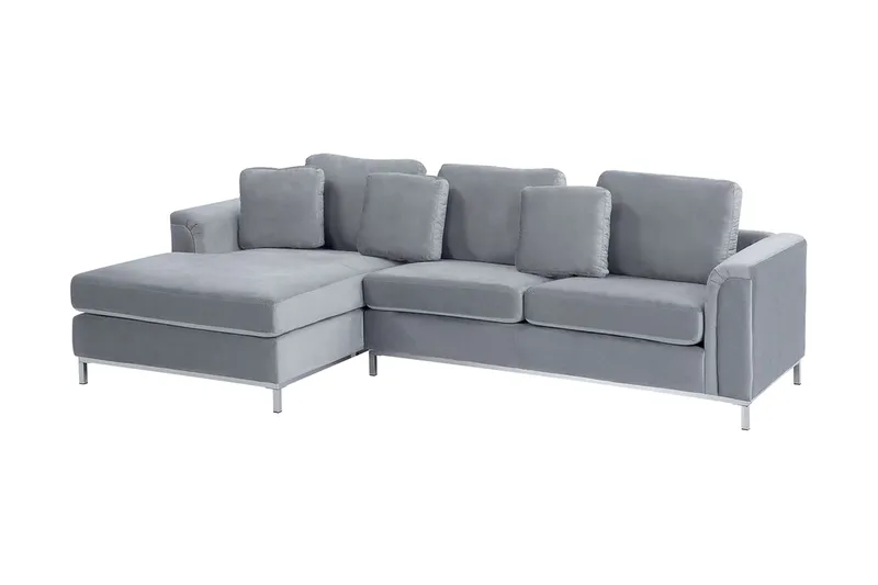 Kulmasohva 4:n ist H vuodetoiminnolla Sametti Harmaa OSLO - Harmaa - Huonekalut - Sohva - Vuodesohva