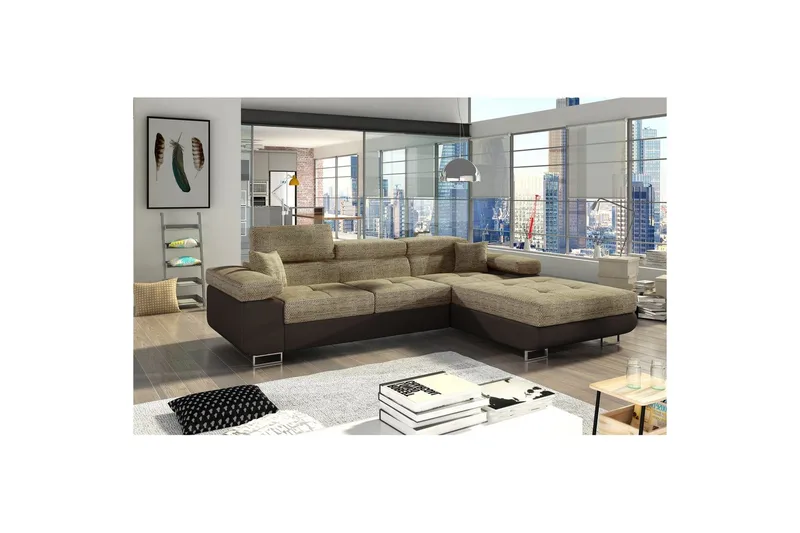 Kulmasohva Eltap Armando 289x85x203 cm, Berlin 03, Soft 66, beige, tummanruskea, Oikea