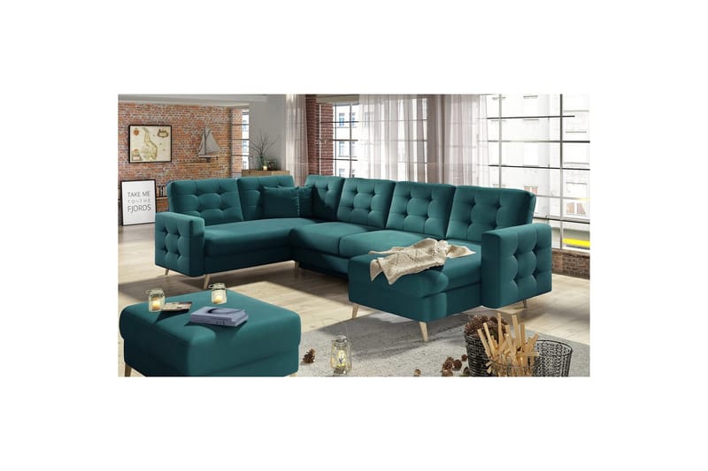 Kulmasohva Eltap Asgard U 326x202x93 cm - Mat Velvet 75, Vihreä - Huonekalut - Sohva - Vuodesohva