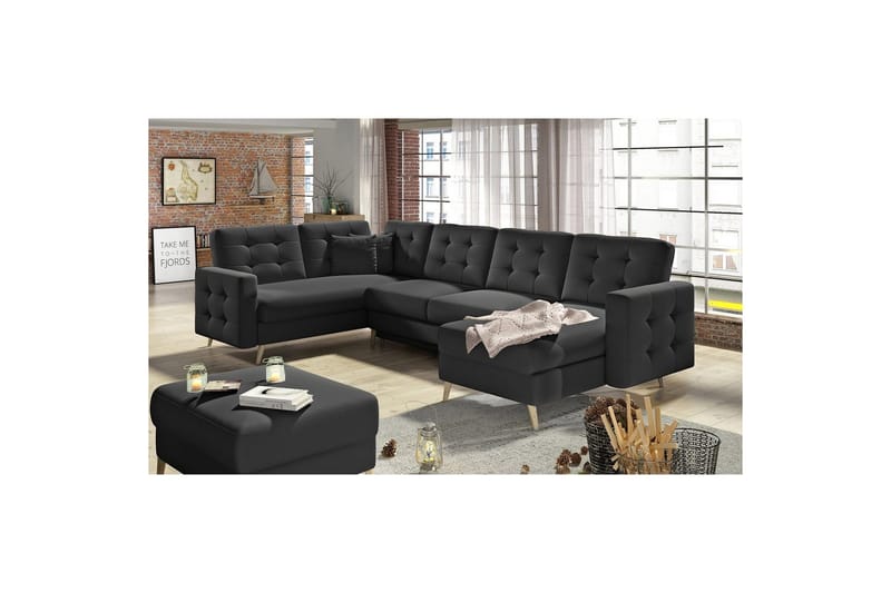 Kulmasohva Eltap Asgard U 326x202x93 cm - Soft 11, Musta - Huonekalut - Sohva - Vuodesohva