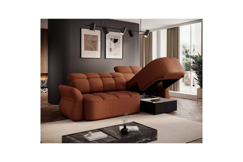 Kulmasohva Eltap Beneth 301x115x185 cm - Breona 30, oranssi, Oikea - Huonekalut - Sohva - Vuodesohva