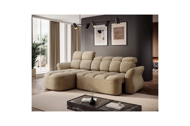 Kulmasohva Eltap Beneth 301x115x185 cm - Nube 20, Beige, Vasen - Huonekalut - Sohva - Vuodesohva