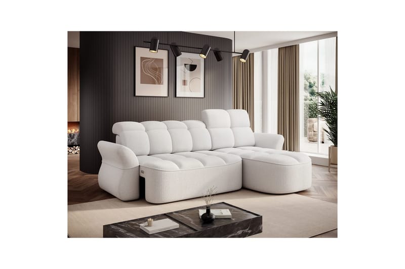 Kulmasohva Eltap Beneth 301x115x185 cm - Paolli 01 valkoinen, Oikea - Huonekalut - Sohva - Vuodesohva