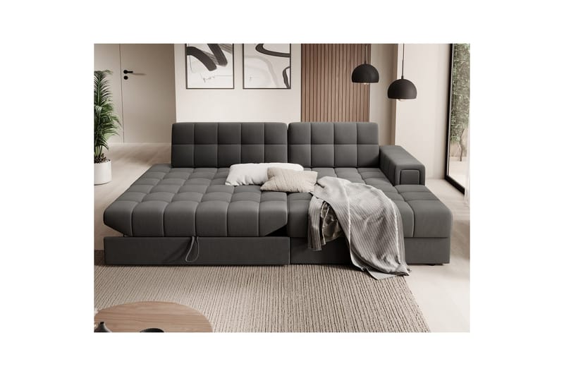 Kulmasohva Eltap Blezalt 240x150x82 cm - Sola 6, Tummanharmaa, Oikea - Huonekalut - Sohva - Vuodesohva