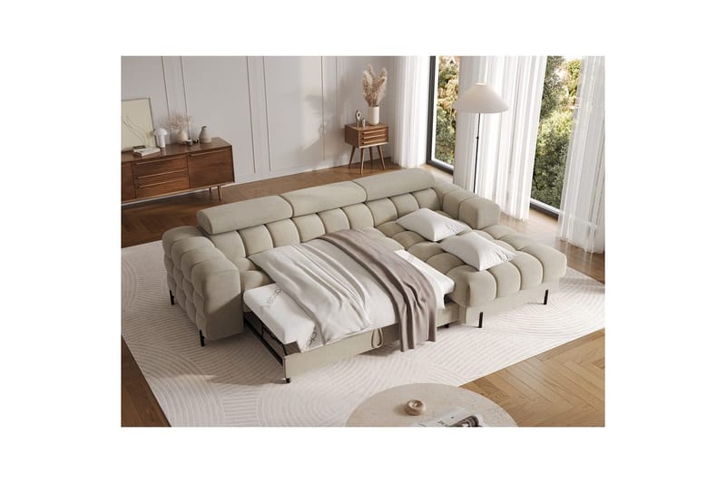 Kulmasohva Eltap Felro 285x181x93 cm - Aura 18, Beige, Oikea - Huonekalut - Sohva - Vuodesohva