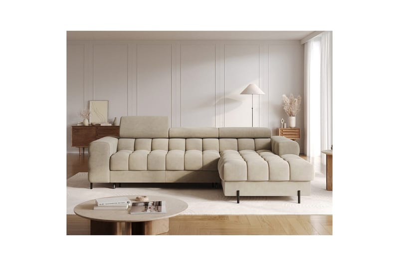 Kulmasohva Eltap Felro 285x181x93 cm - Aura 18, Beige, Oikea - Huonekalut - Sohva - Vuodesohva