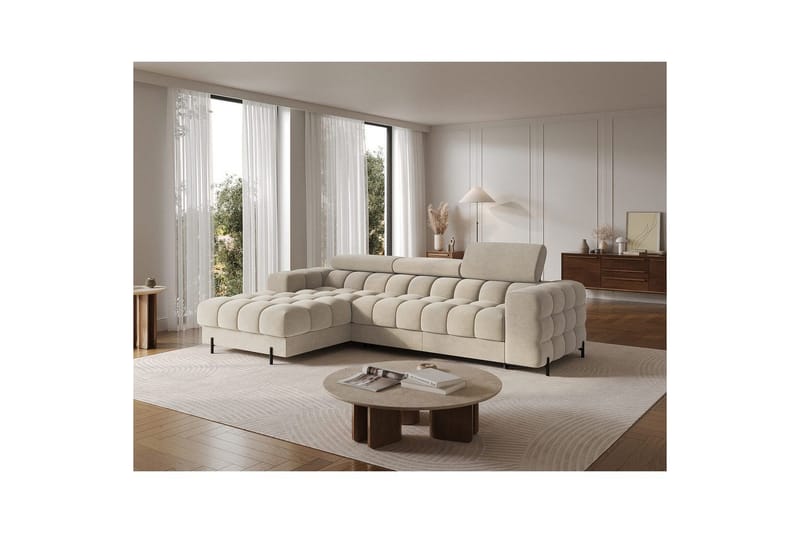 Kulmasohva Eltap Felro 285x181x93 cm - Aura 18, Beige, Vasen - Huonekalut - Sohva - Vuodesohva
