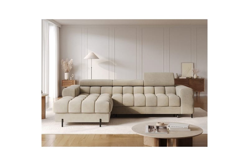 Kulmasohva Eltap Felro 285x181x93 cm - Aura 18, Beige, Vasen - Huonekalut - Sohva - Vuodesohva